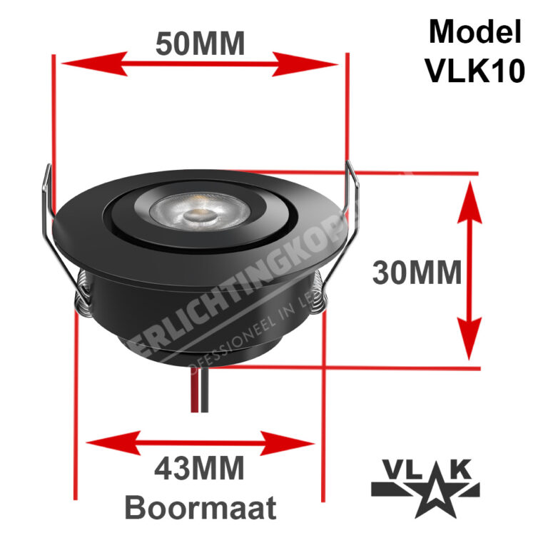 40mm 43mm inbouwspot zwart VLK10