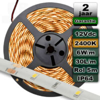 Waterproof ledstrip 2400K Extra warmwit 12V 6W/m 5meter