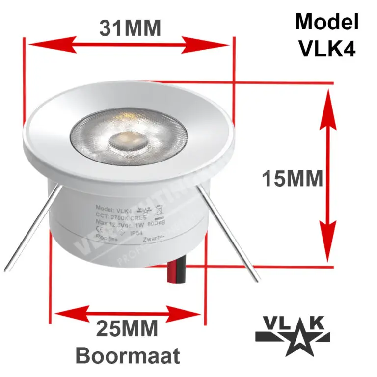 Afmetingen 1W ledspot wit