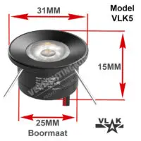 Boormaat en afmeting minispot zwart VLK5