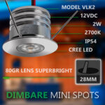 12V 2W CREE kleine COB led inbouw spot dimbaar