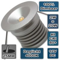 Mini led inbouwspot rond 12V 2W dimbaar 4000K Daglicht