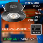 Kleine mini led spot zwart 12V
