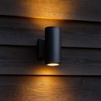 Zwarte wandlamp omhoog omlaag schijnend 2xGU10 spots 230V