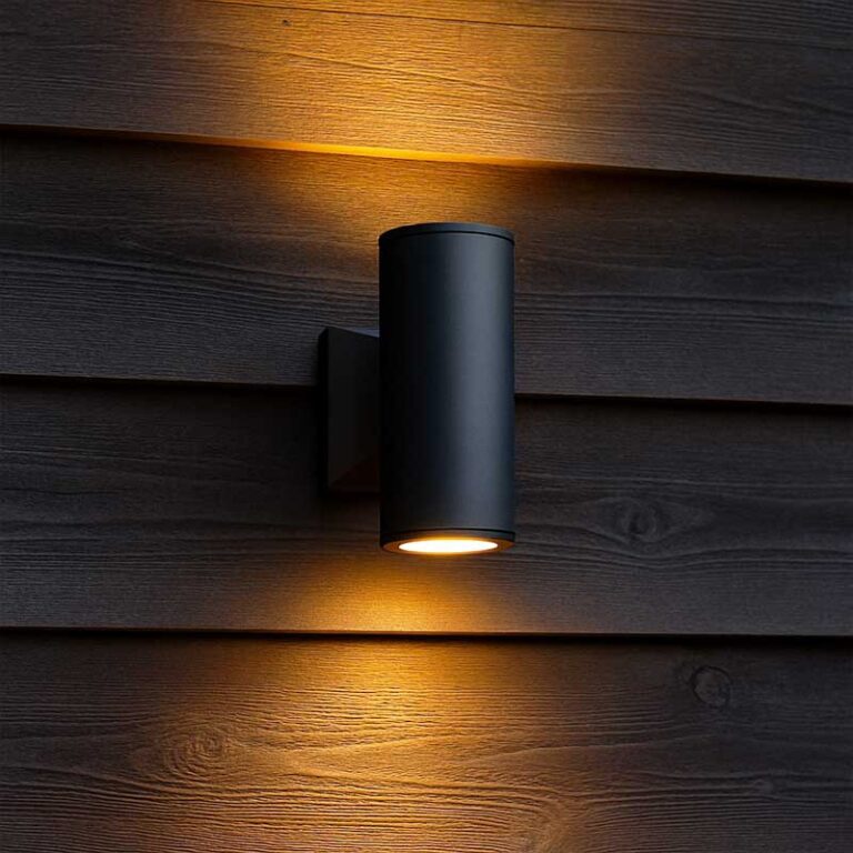 Zwarte wandlamp omhoog omlaag schijnend 2xGU10 spots 230V