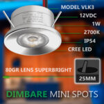 Kleine LED spot inbouw 12V 1W 2700K Dimbaar